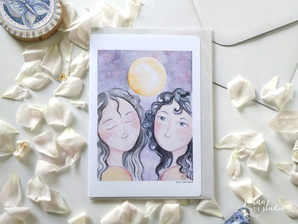 postal com envelope - coleção lua - moon sisters - ilustração by Joana Soares - xdt studio